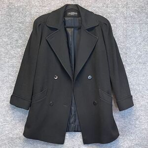 ALORNA Coat Women's Large Black Lapel Collar Double Breasted Wool Blend Winter